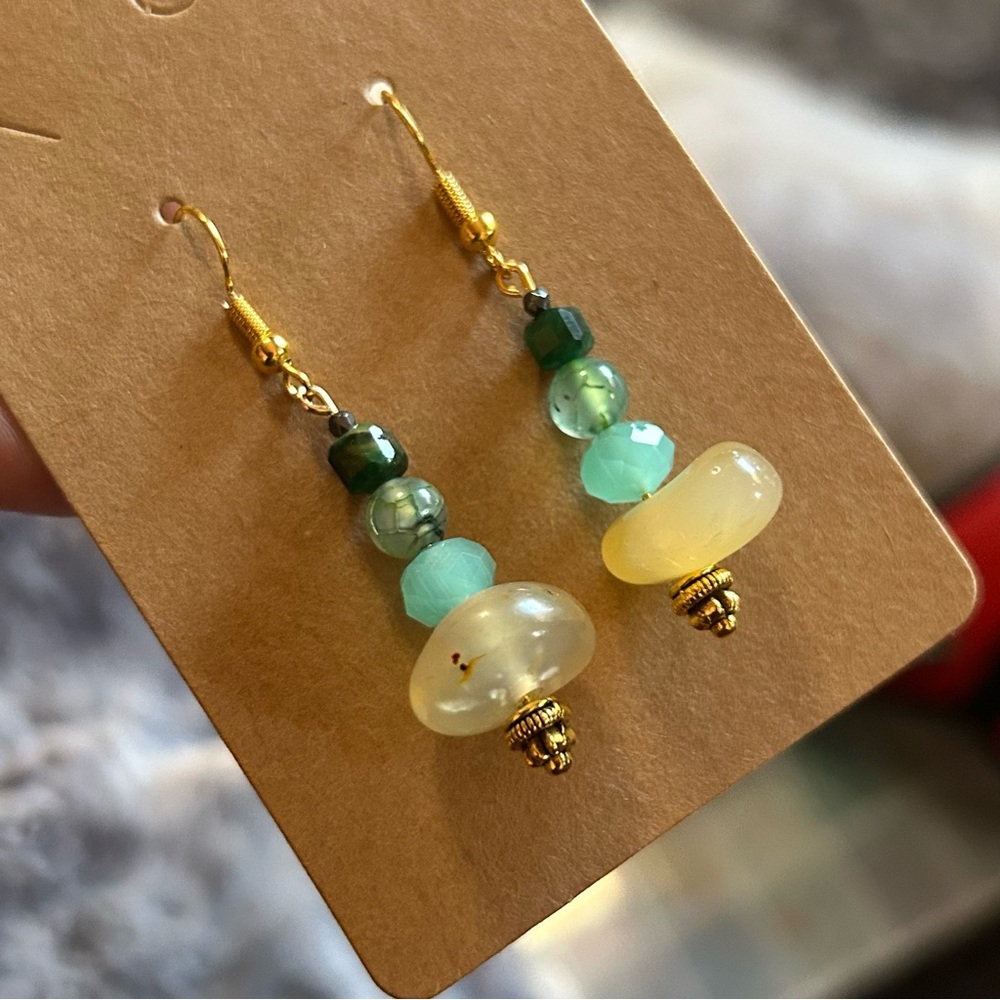 Handcrafted elegant genuine agate tiger eye faceted hematite earrings